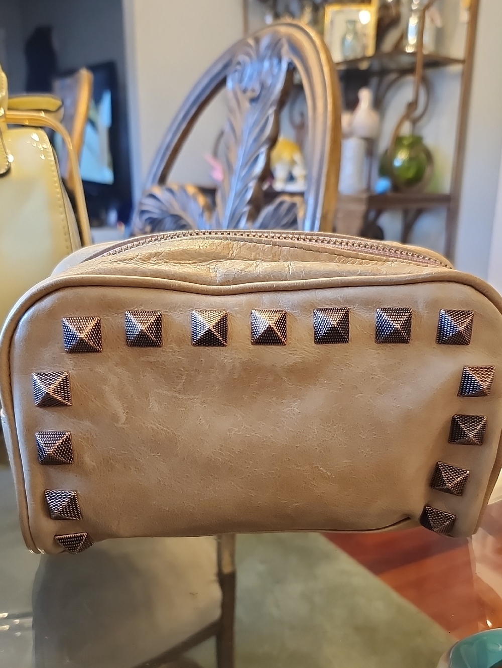 Rebecca Minkoff Taupe Studded Leather Clutch/Cosmetic Pouch Beige & Rose Gold - Picture 4 of 11